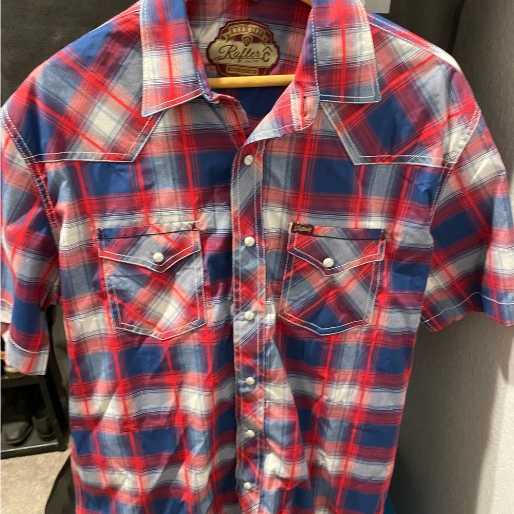 Casual Red and Blue Plaid Button Down Shirt